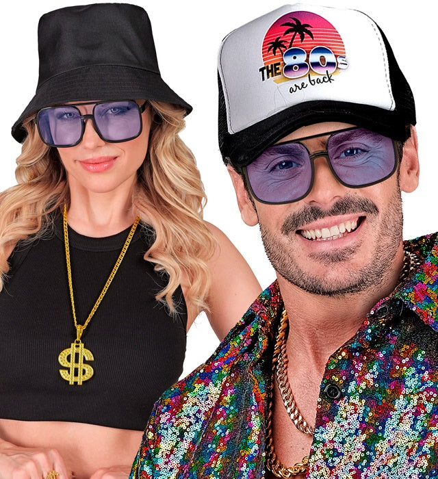 90er Jahre Hip Hop Brille mit hellblauen Gläsern für Fasnacht und Karneval