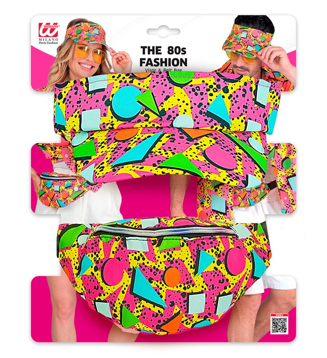 Pinkes The 80s FUNKY FASHION Set mit Schirmmütze und Gürteltasche für Fasnacht
