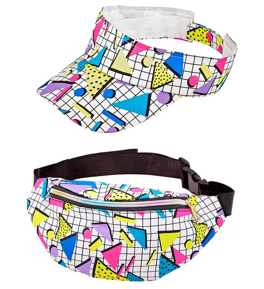 "The 80s FUNKY FASHION - funky white" (Schirmmütze & Gürteltasche) Türkis / Hellblau