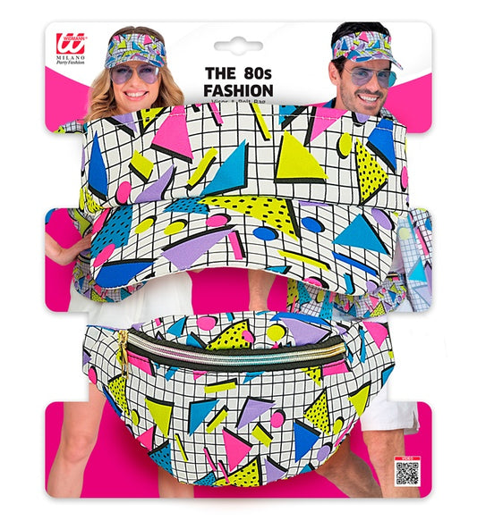 "The 80s FUNKY FASHION - funky white" (Schirmmütze & Gürteltasche) Türkis / Hellblau