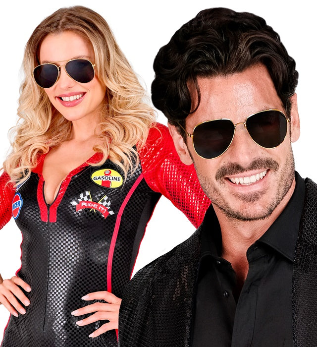 Schwarze Sonnenbrille mit dunklen Gläsern als Kostümzubehör