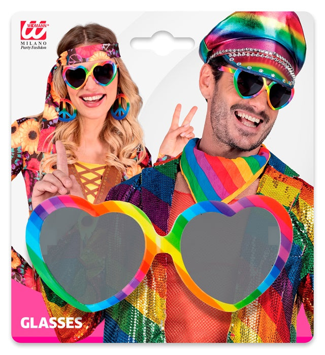 Regenbogen Herzbrille mit buntem Rahmen und Herzform als Fasnachts-Accessoire