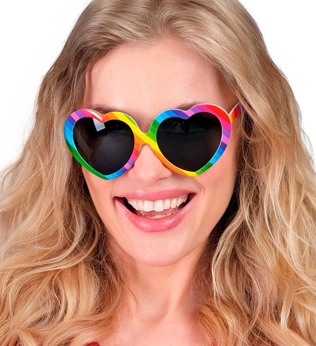 Regenbogen Herzbrille mit buntem Rahmen und Herzform als Fasnachts-Accessoire