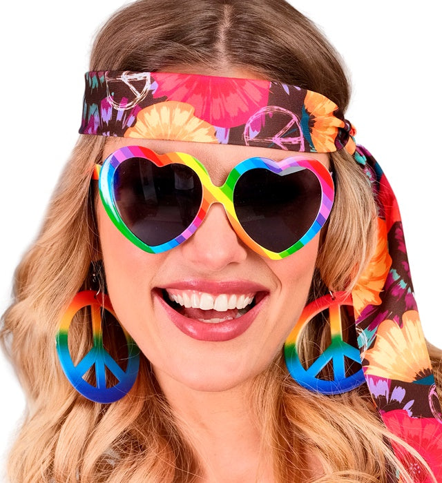 Regenbogen Herzbrille mit buntem Rahmen und Herzform als Fasnachts-Accessoire