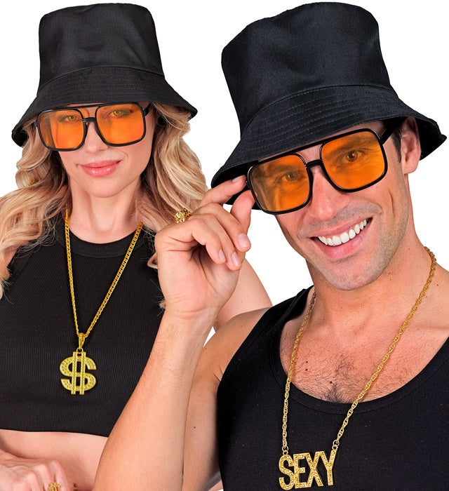 90er Jahre Hip Hop Brille mit orangenen Gläsern als Fasnacht-Accessoire
