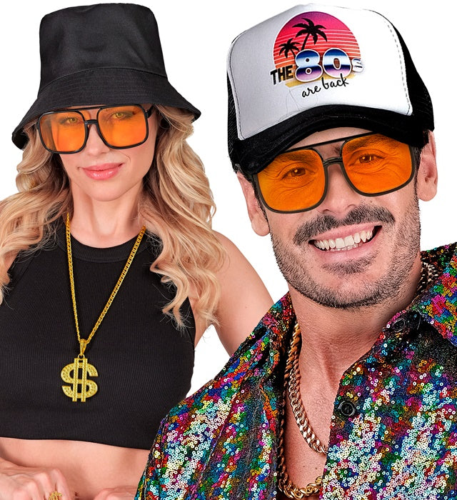 90er Jahre Hip Hop Brille mit orangenen Gläsern als Fasnacht-Accessoire