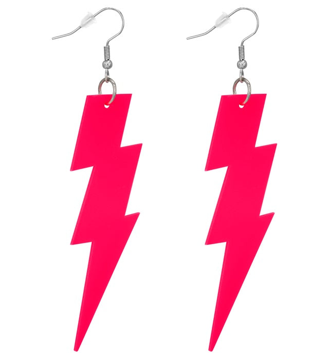 Neon pinke Blitz Ohrstecker im 80er Jahre Stil für Fasnacht und Karneval
