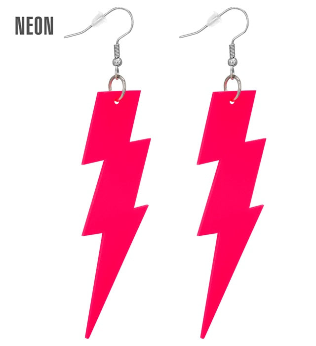Neon pinke Blitz Ohrstecker im 80er Jahre Stil für Fasnacht und Karneval