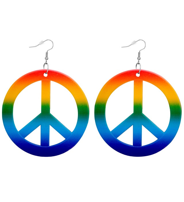 Bunte Regenbogen Hippie Ohrringe als Accessoire für Fasnacht und Karneval