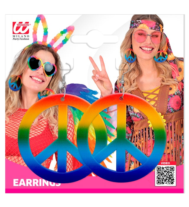 Bunte Regenbogen Hippie Ohrringe als Accessoire für Fasnacht und Karneval
