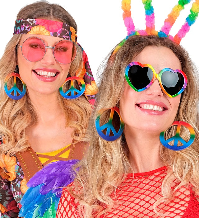 Bunte Regenbogen Hippie Ohrringe als Accessoire für Fasnacht und Karneval