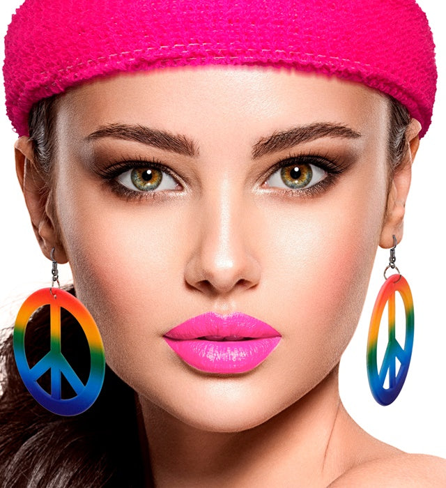 Bunte Regenbogen Hippie Ohrringe als Accessoire für Fasnacht und Karneval