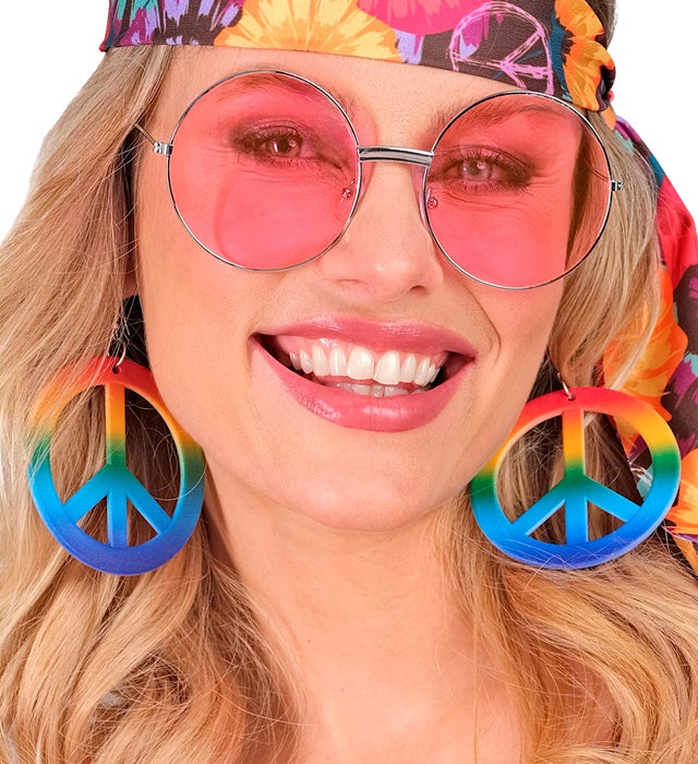 Bunte Regenbogen Hippie Ohrringe als Accessoire für Fasnacht und Karneval