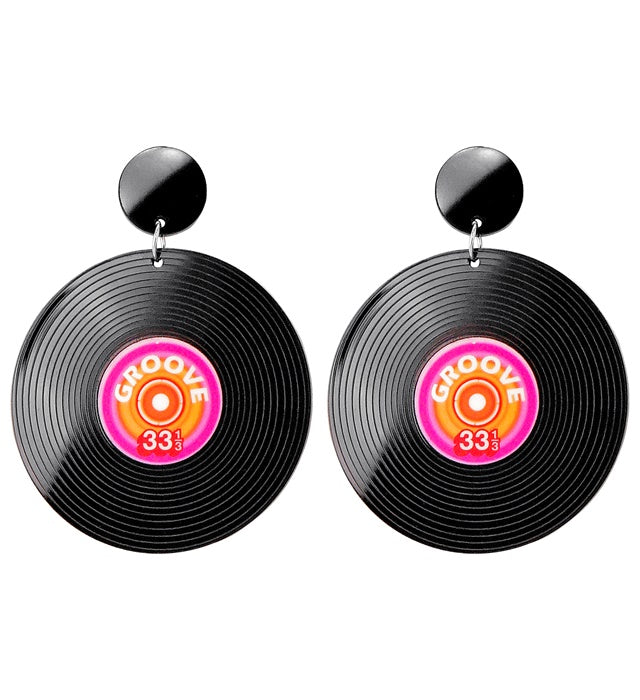 80er Jahre Schallplatten Ohrstecker schwarz rundes Design