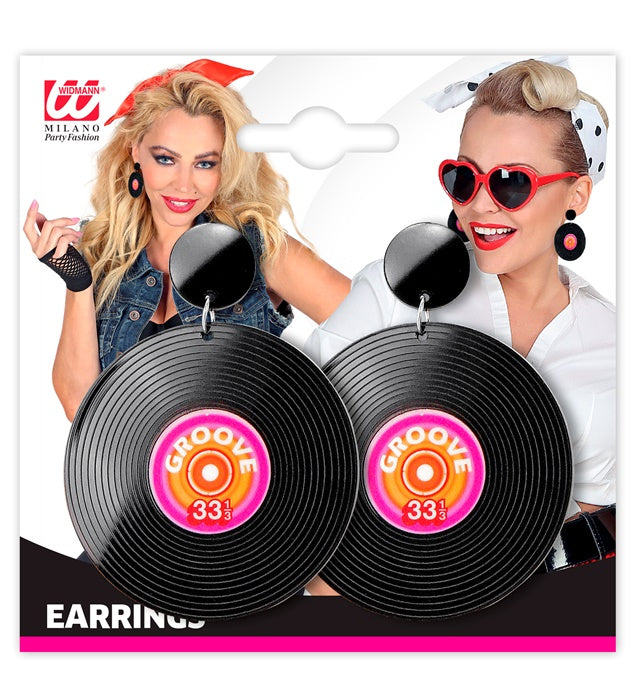 80er Jahre Schallplatten Ohrstecker schwarz rundes Design