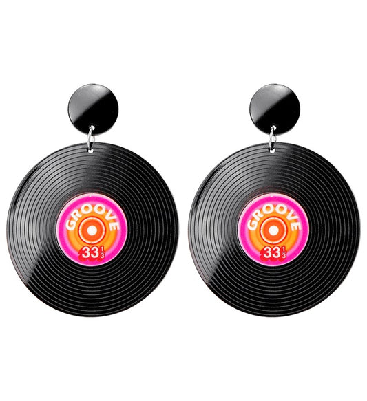 80er JAHRE SCHALLPLATTEN OHRRRINGE Schwarz