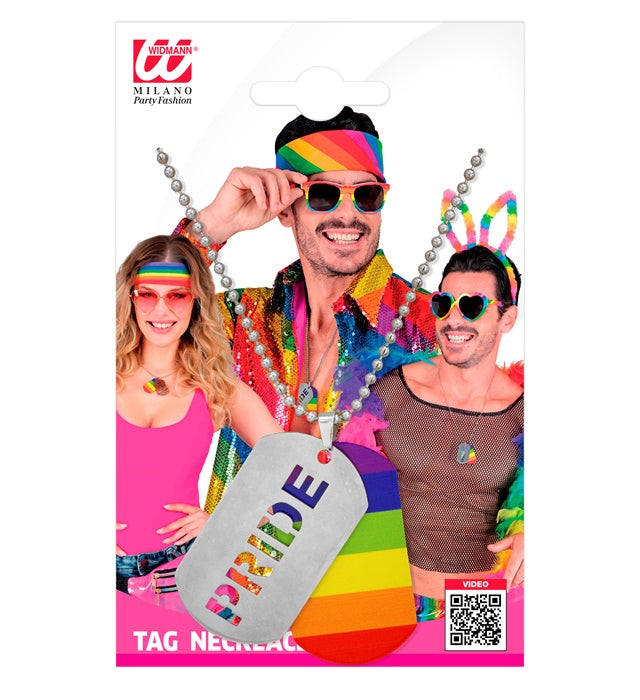 Bunte Pride Tag Kette in Regenbogenfarben für Fasnacht und Karneval