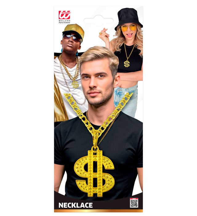 Dollar-Kette mit Anhänger 70 cm auf schwarzem Hintergrund