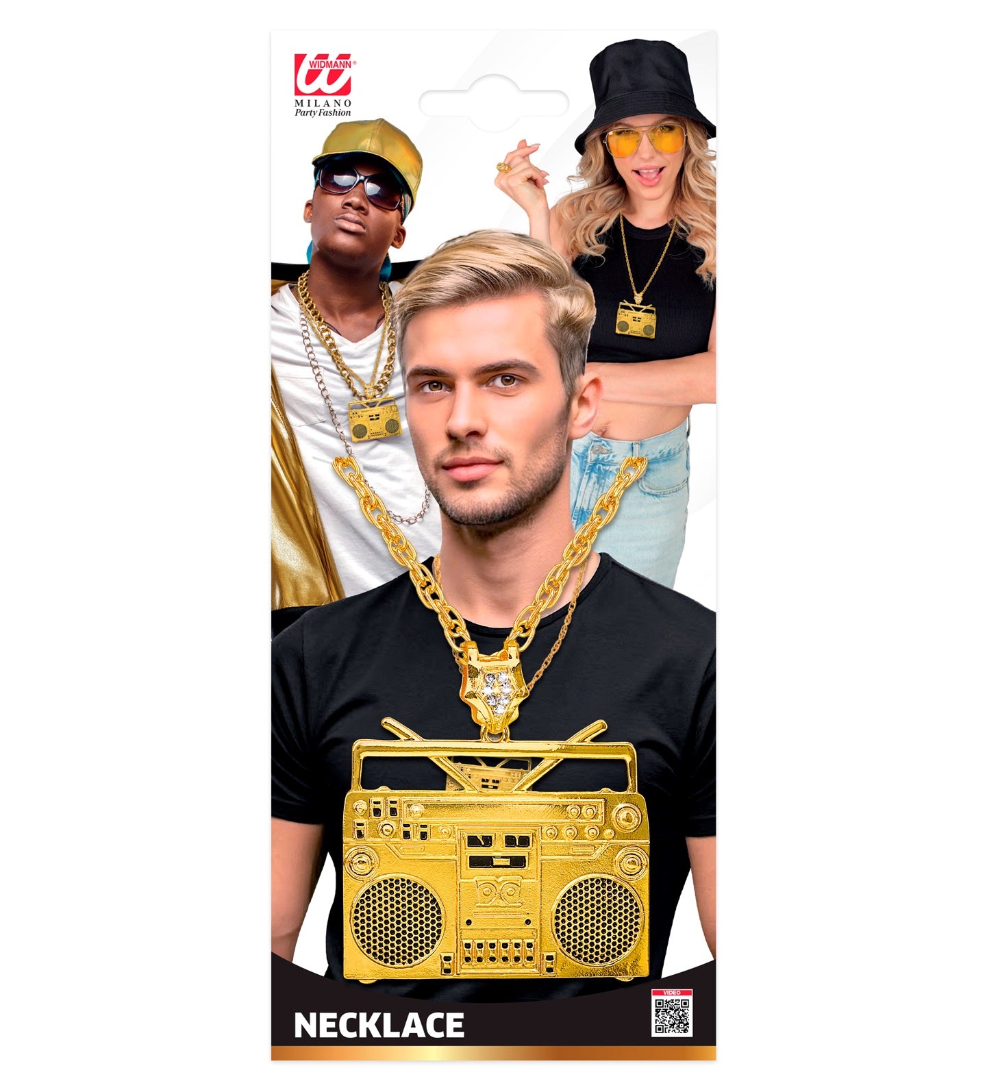 Goldene Kette mit Ghettoblaster Anhänger 65cm