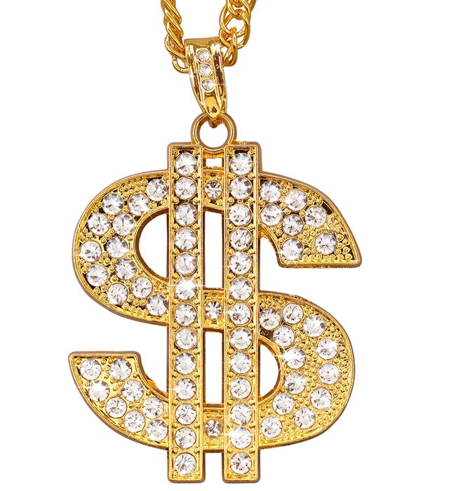 Strass Dollar Kette 65 cm glänzend als Fasnacht Accessoire
