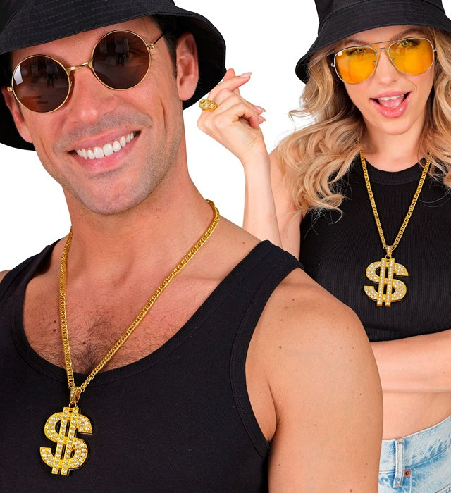 Strass Dollar Kette 65 cm glänzend als Fasnacht Accessoire
