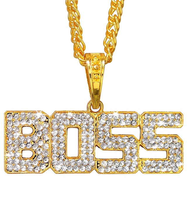 Strass Boss Kette 65 cm mit funkelnden Strasssteinen auf schwarzem Hintergrund