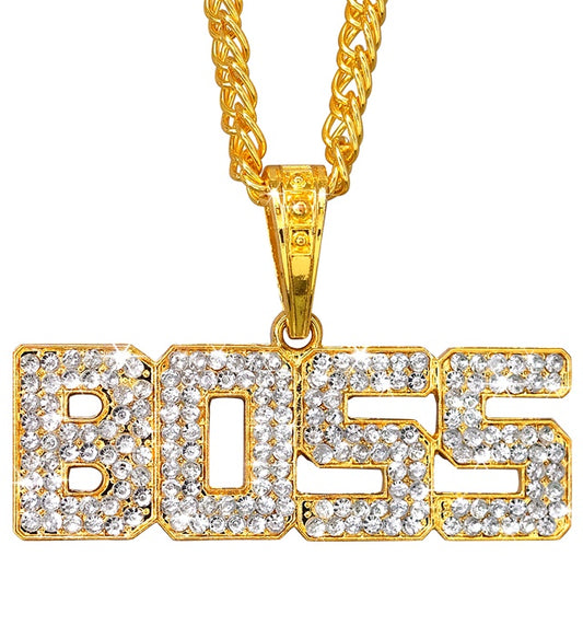 Strass Boss Kette 65 cm mit funkelnden Strasssteinen auf schwarzem Hintergrund