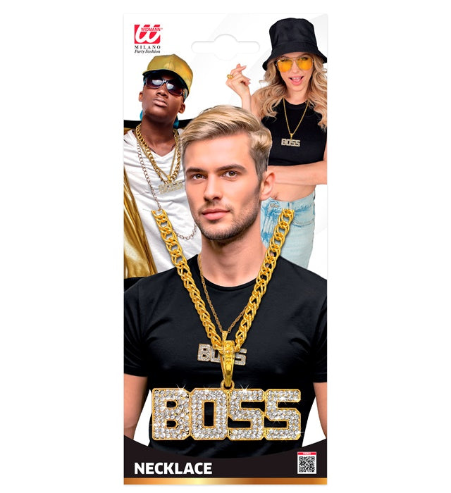 Strass Boss Kette 65 cm mit funkelnden Strasssteinen auf schwarzem Hintergrund