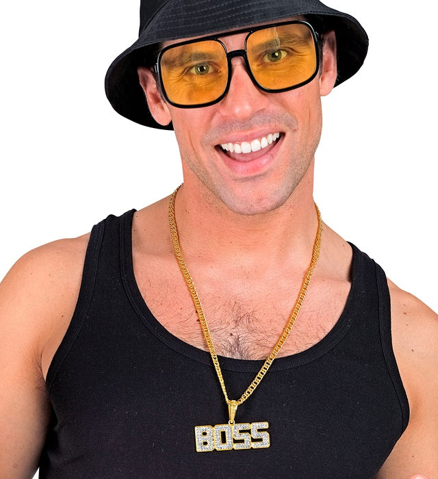 Strass Boss Kette 65 cm mit funkelnden Strasssteinen auf schwarzem Hintergrund
