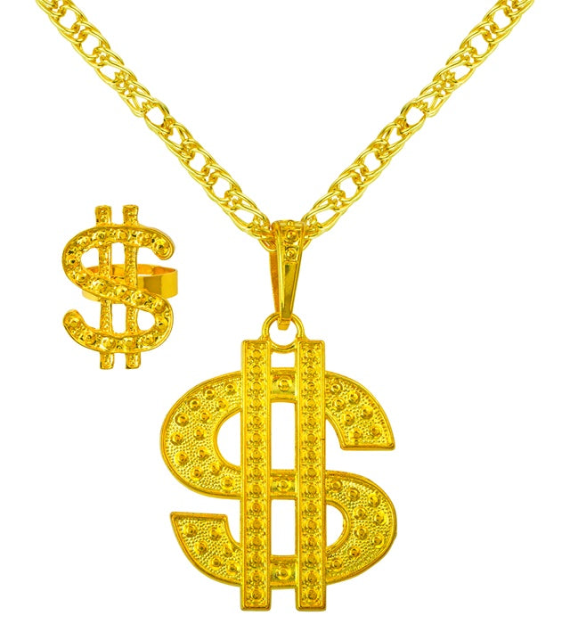 Dollar Kette und Ring Set als Fasnacht Accessoire