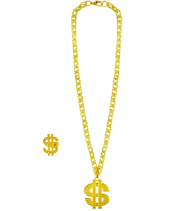 Dollar Kette und Ring Set als Fasnacht Accessoire
