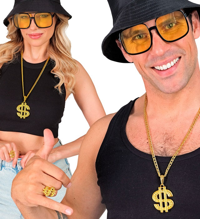 Dollar Kette und Ring Set als Fasnacht Accessoire