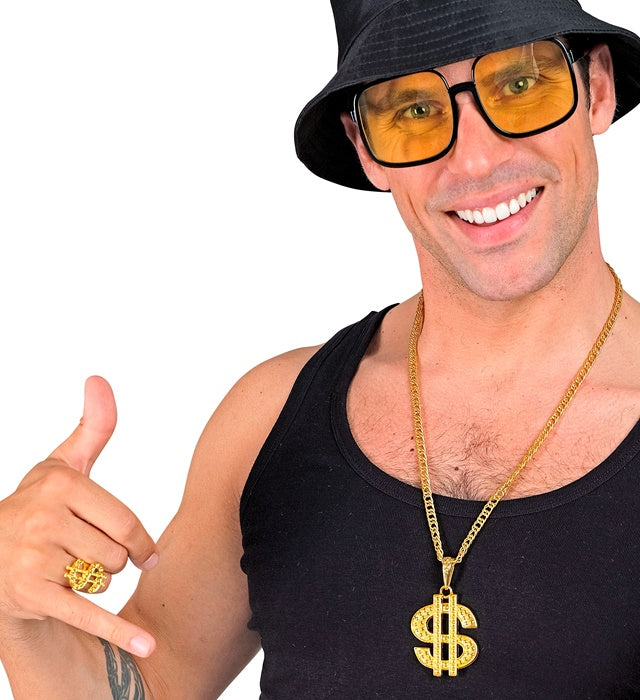 Dollar Kette und Ring Set als Fasnacht Accessoire