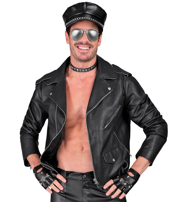 Rocker- und Biker-Set mit Mütze, Halsband, Handschuhen und Brille