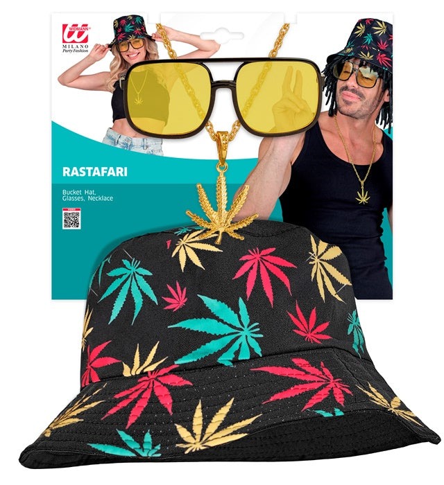 THE 90s HIP HOP FASHION Set mit Anglerhut, Sonnenbrille, Kette und Ring