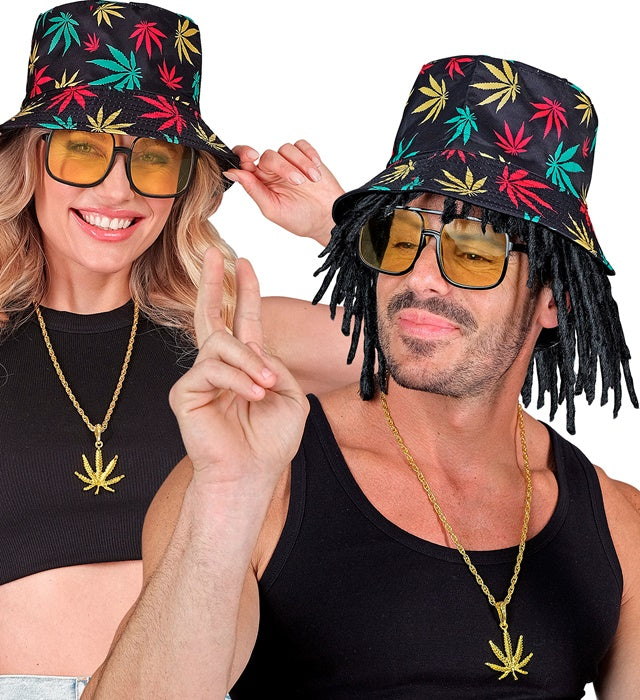 THE 90s HIP HOP FASHION Set mit Anglerhut, Sonnenbrille, Kette und Ring