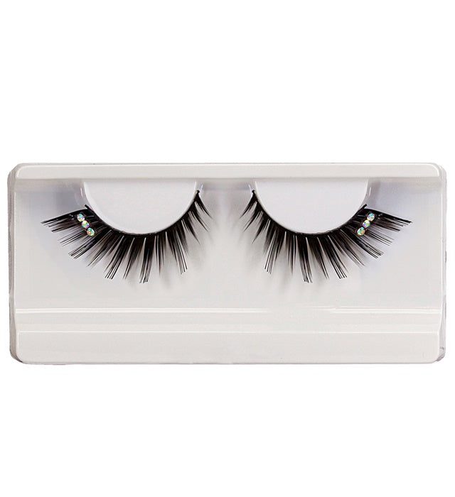 Schwarze Spitzen-Strass Wimpern mit Klebstoff in Glasflasche für Halloween Make-up