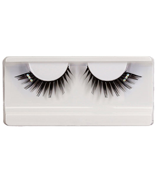 Schwarze Spitzen-Strass Wimpern mit Klebstoff in Glasflasche für Halloween Make-up