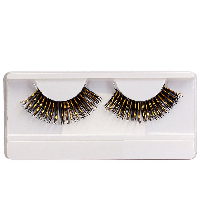 Lange schwarze und goldene Wimpern mit Kleberflasche in Schachtel