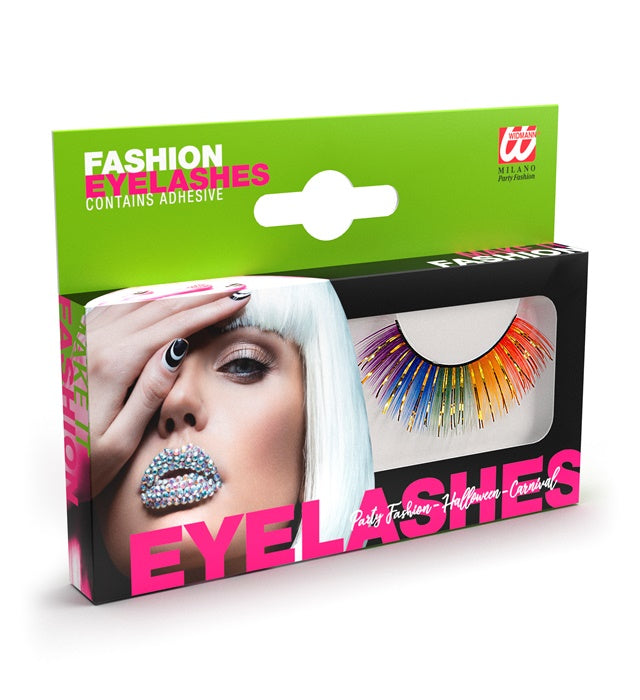 Bunte Regenbogen Wimpern mit Klebstofftube für Fasnacht und Karneval