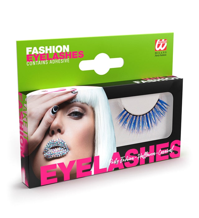 "BLAUE HOLOGRAPHISCHE FASHION WIMPERN" mit Klebstofftube Blau