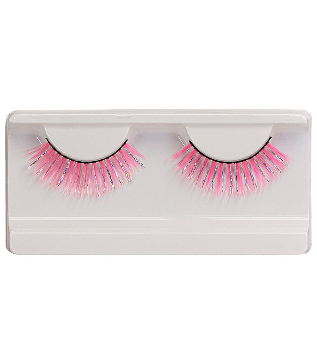 Rosa holographische Fashion Wimpern mit Klebstofftube für Fasnacht und Karneval