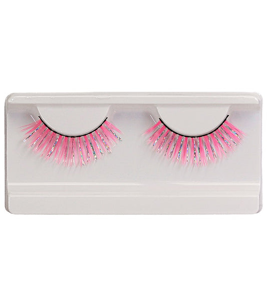 Rosa holographische Fashion Wimpern mit Klebstofftube für Fasnacht und Karneval