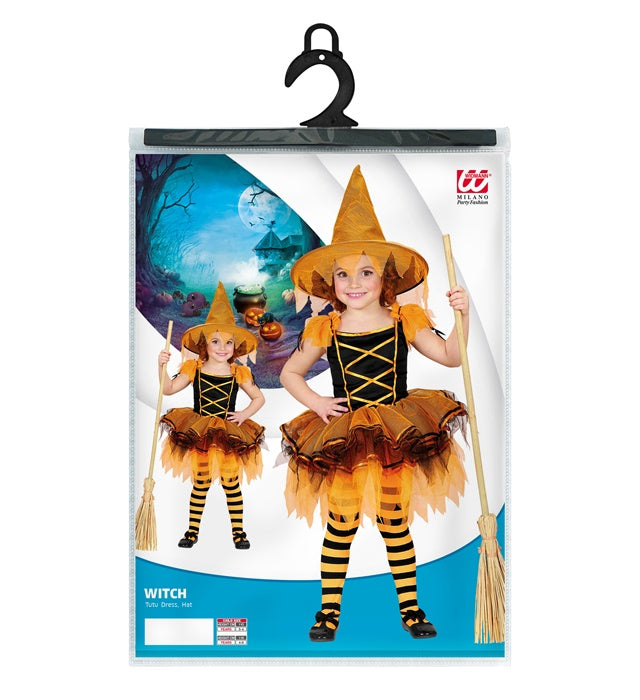 Ballerina Hexe Kostüm mit schwarzem Tutu und Hexenhut für Fasnacht