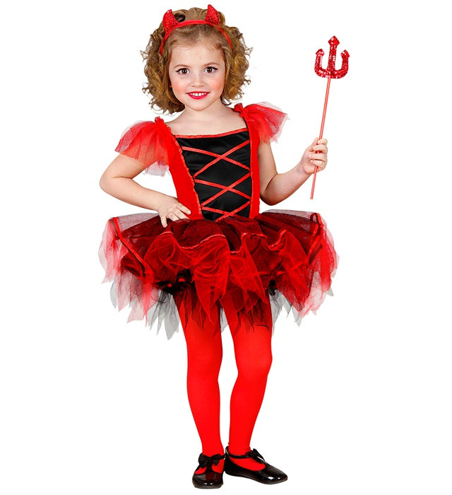 Ballerina Teufelin Kostüm mit schwarzem Tutu und roten Teufelshörnern