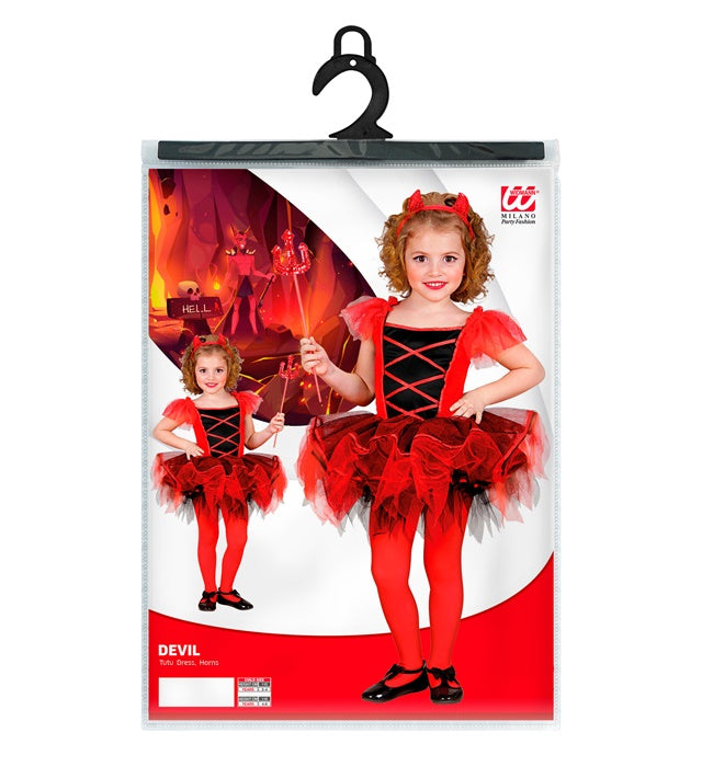 Ballerina Teufelin Kostüm mit schwarzem Tutu und roten Teufelshörnern