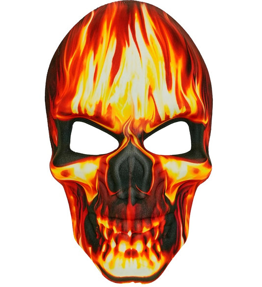 Totenkopfmaske in Flammen aus Stoff als Fasnacht- und Halloween-Accessoire