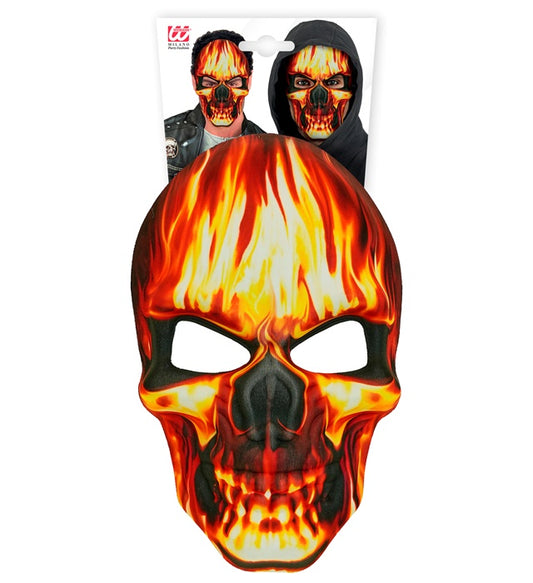 Totenkopfmaske in Flammen aus Stoff als Fasnacht- und Halloween-Accessoire
