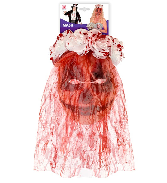 Maske mit blutigem Brautschleier und Blumen für Halloween Kostüm