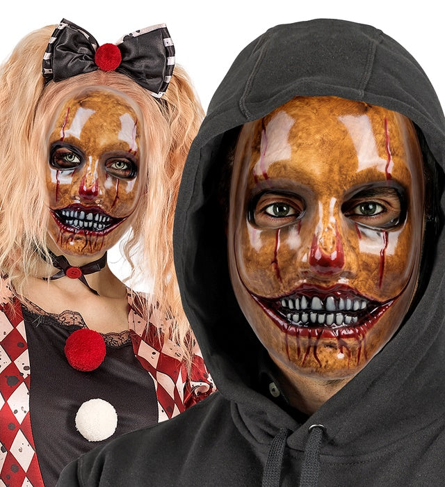 Psycho Clown Maske aus Plastik mit gruseligem Design für Fasnacht und Halloween